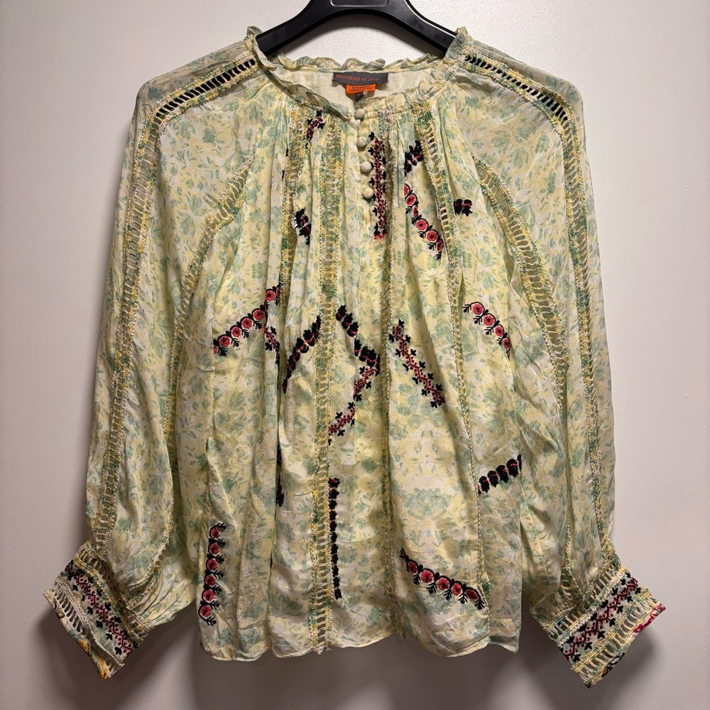 NWT Anthropologie Bhanuni by Jyoti Giada Embroidered Beaded Floral Lace Blouse M